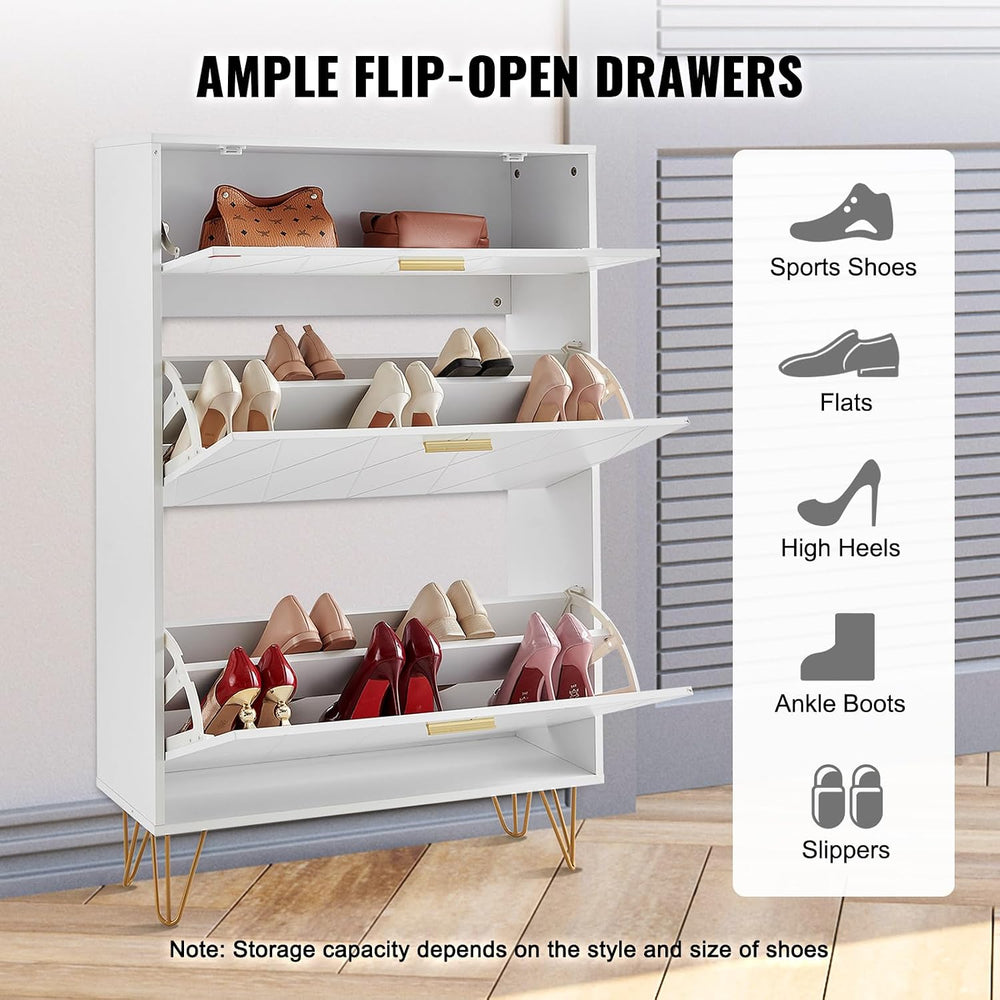 VEVOR Shoe Cabinet with 2 Flip Drawers, Modern Shoes Storage Cabinet with Sto...