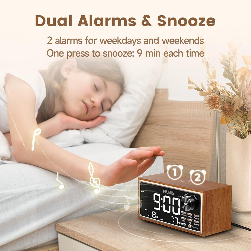 PRUNUS J-177 Retro Vintage Alarm Clock Radio with Fast Wireless Charging