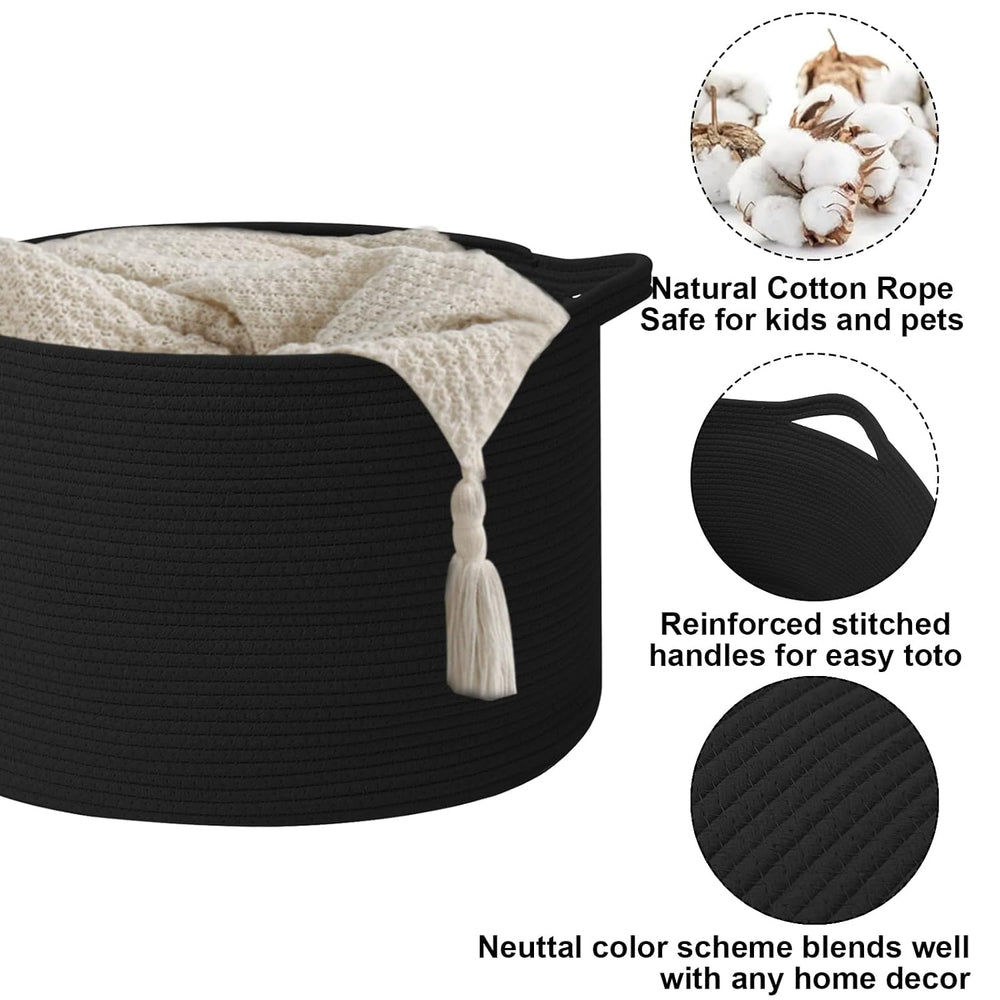 115L Extra Large Blanket Basket,Woven Rope Laundry Basket-Black