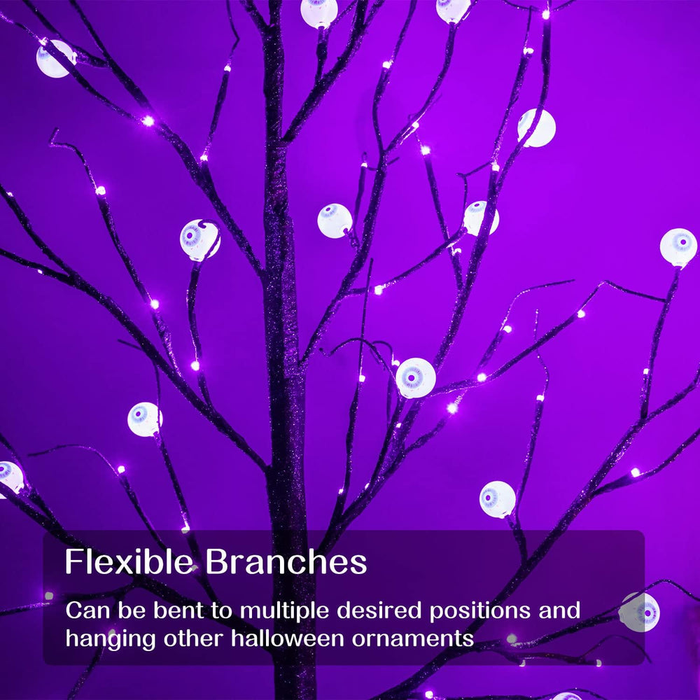 Halloween Tree, 6FT Black Spooky Tree, Outdoor Lighted Black Tree with 96LED ...