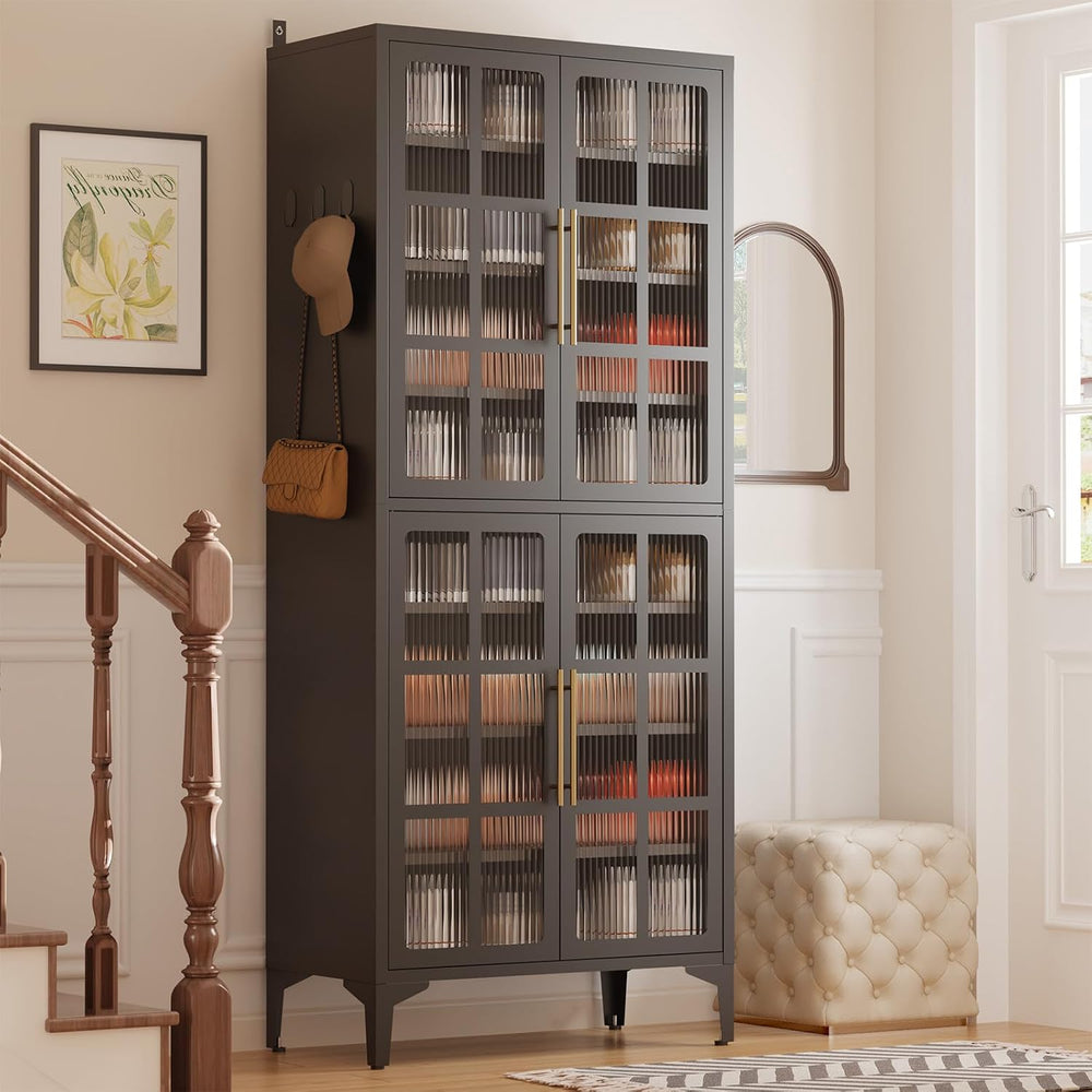 8-Tier 65" Tall Metal Shoe Cabinet with 4 Acrylic Doors