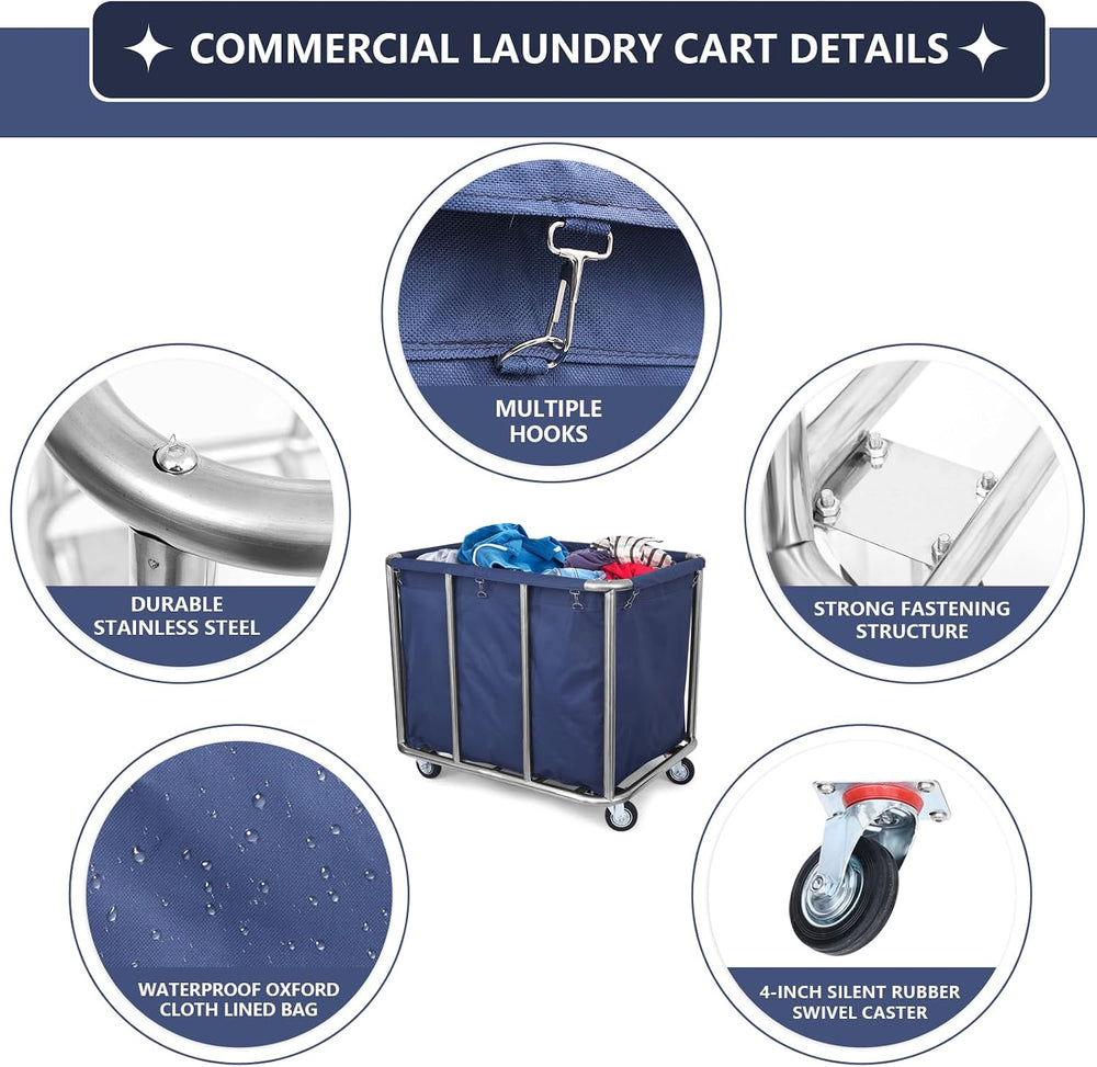 Commercial Laundry Cart with Wheels - Industrial Grade, Heavy Duty, Large Lau...