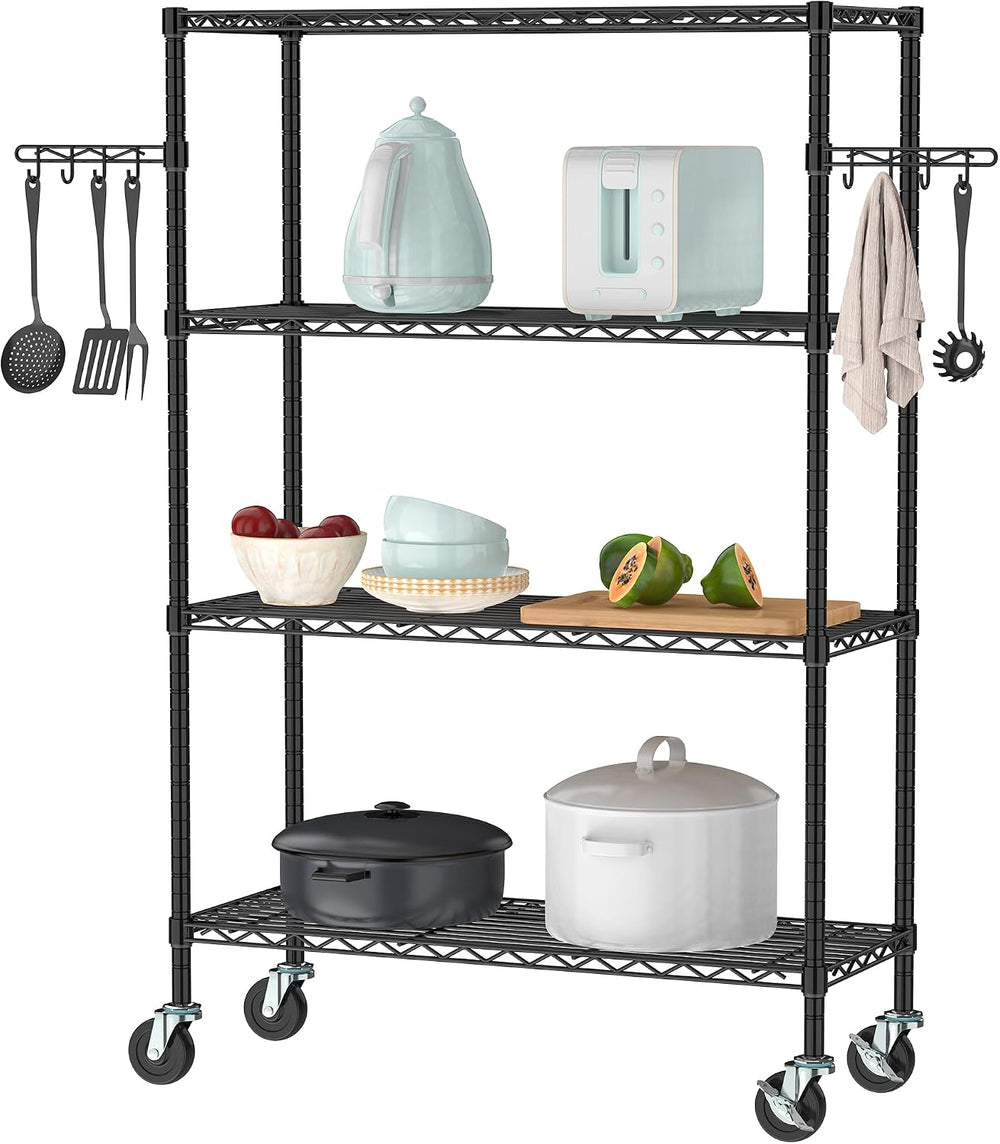 Folews 4-Tier Shelving Unit with Wheels, Metal Rolling Storage Shelves