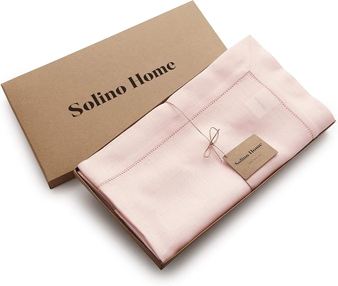 Solino Home Linen Tablecloth 60 x 108 Inch - Classic Hemstitch 100% Pure Line...