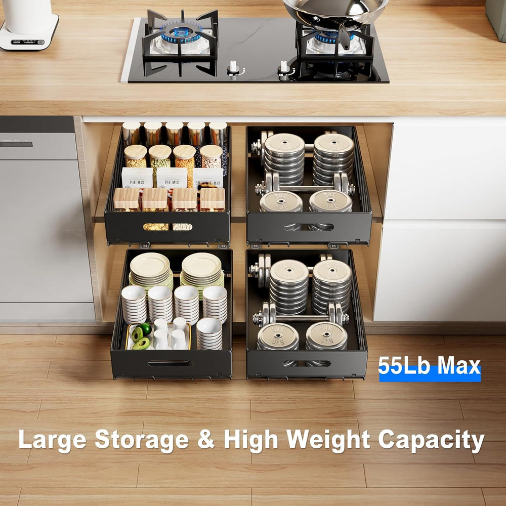 Mustorn 2 Pack Pull Out Cabinet Organizer, Slide Out Drawers for Cabinets, Pe...