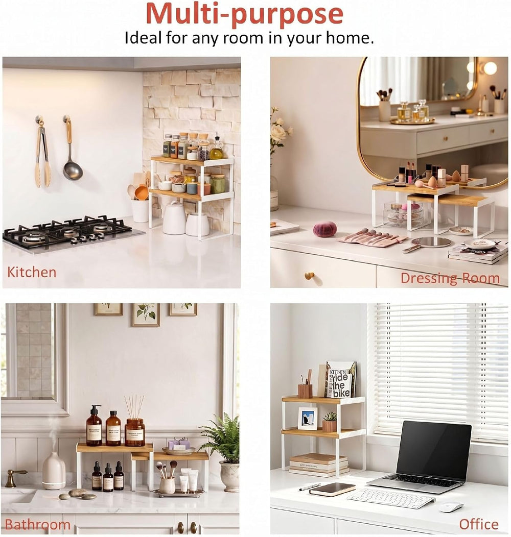 Goozii Cabinet Shelf Organizers Set of 4, Kitchen Countertop Rack for Plates ...