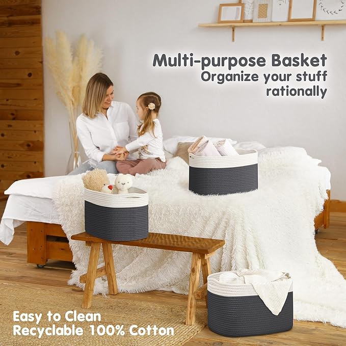 CHAT BLANC Cotton Rope Baskets for Organizing | Storage Baskets for Shelves |