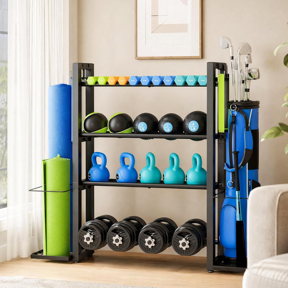 4-Tier Dumbbell Rack with Yoga Mat Holder, Home Gym Weight Rack