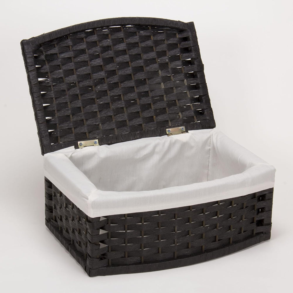 Household Essentials Hand-Woven Paper Rope Basket with Lid and Liner, Black S...