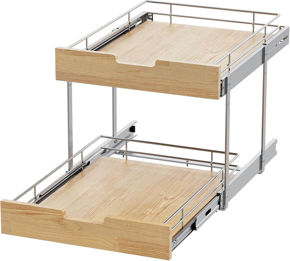 Sikarou Pull Out Cabinet Organizer,Heavy-Duty Slide Out Shelf, Wood and Wire ...