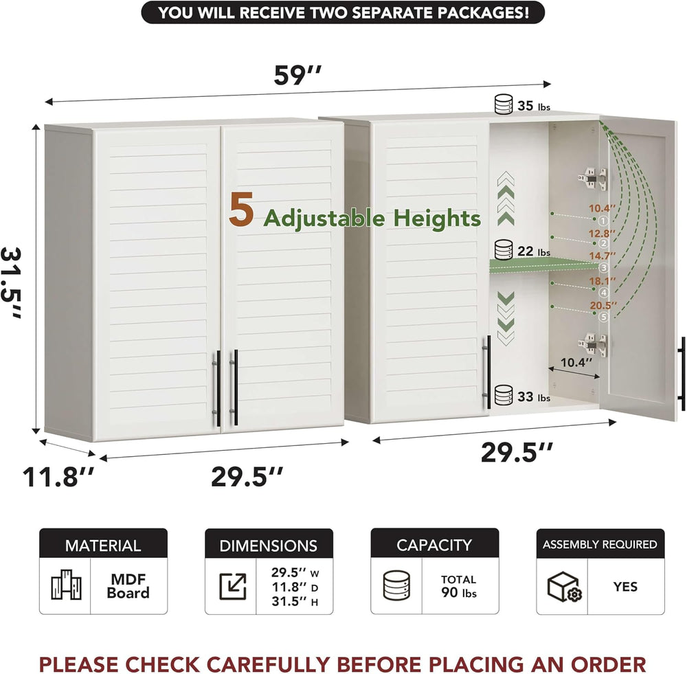FIMELLO 59’’ Laundry Room Cabinets Wall Mounted, Kitchen wall Cabinet, Bathro...