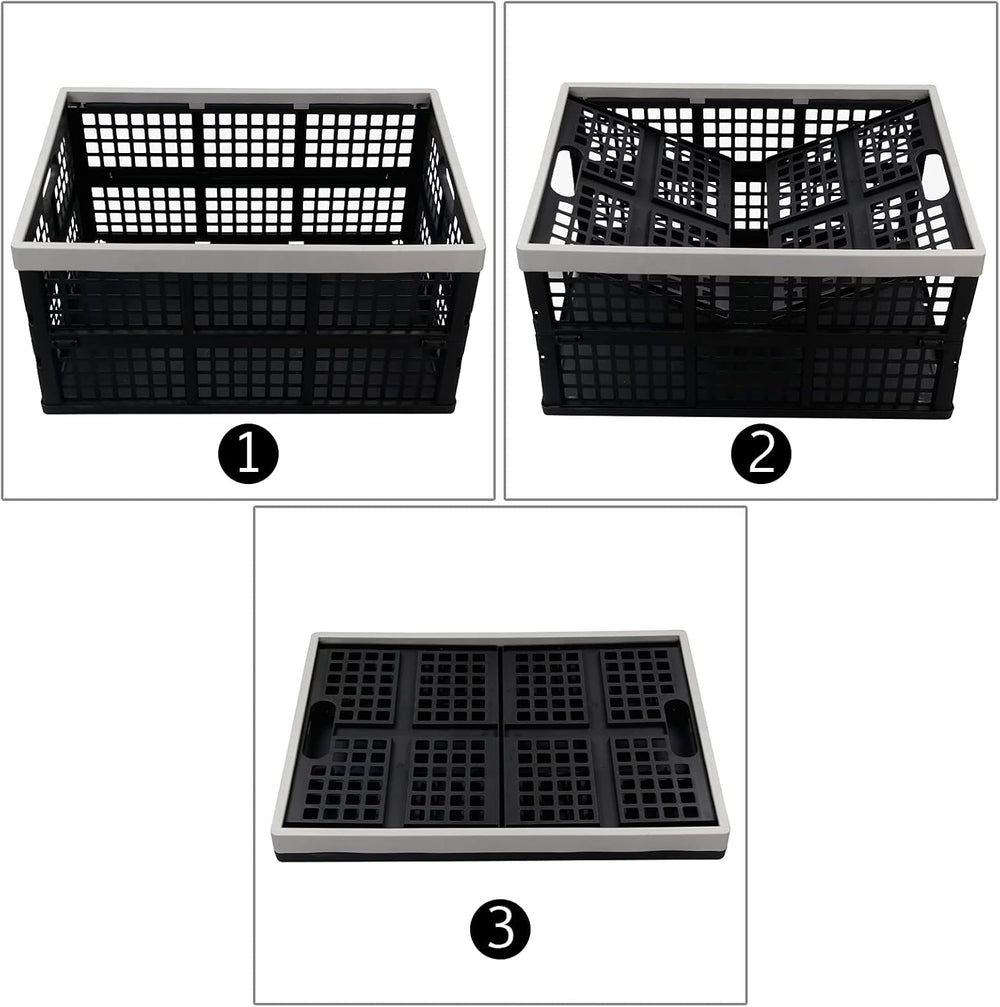 2 Pack 42 L Stackable Plastic Folding Crate, Plastic Collapsible Storage Bask...