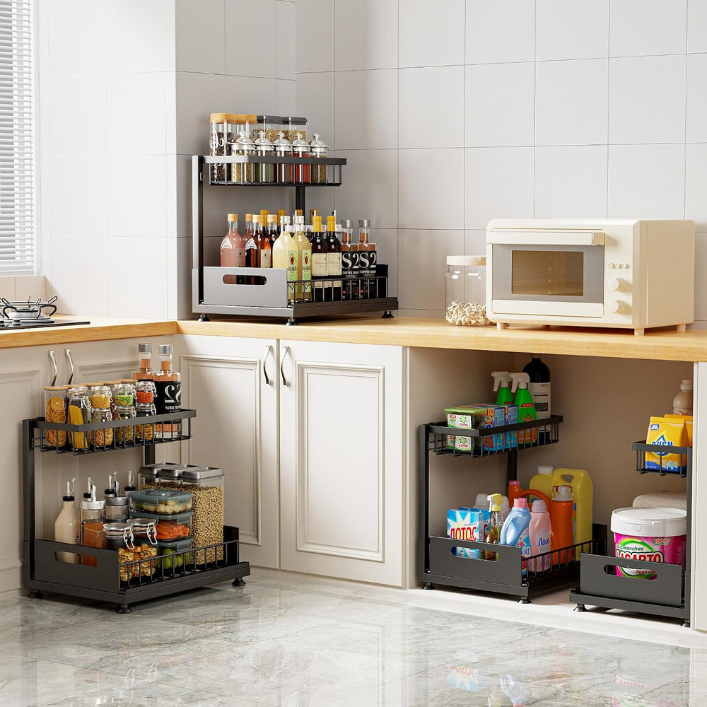 Saydear L-Shaped Under Sink Organizer, 2-Tier Pull-out Cabinet Rack 1-Pack