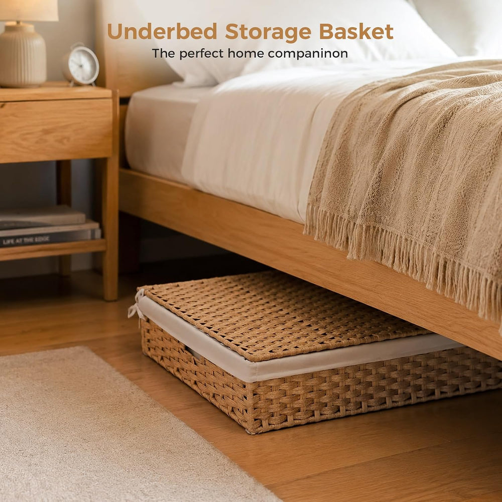 Wicker Under Bed Storage with Lid (PE Rattan, 60L, 2-Pack)