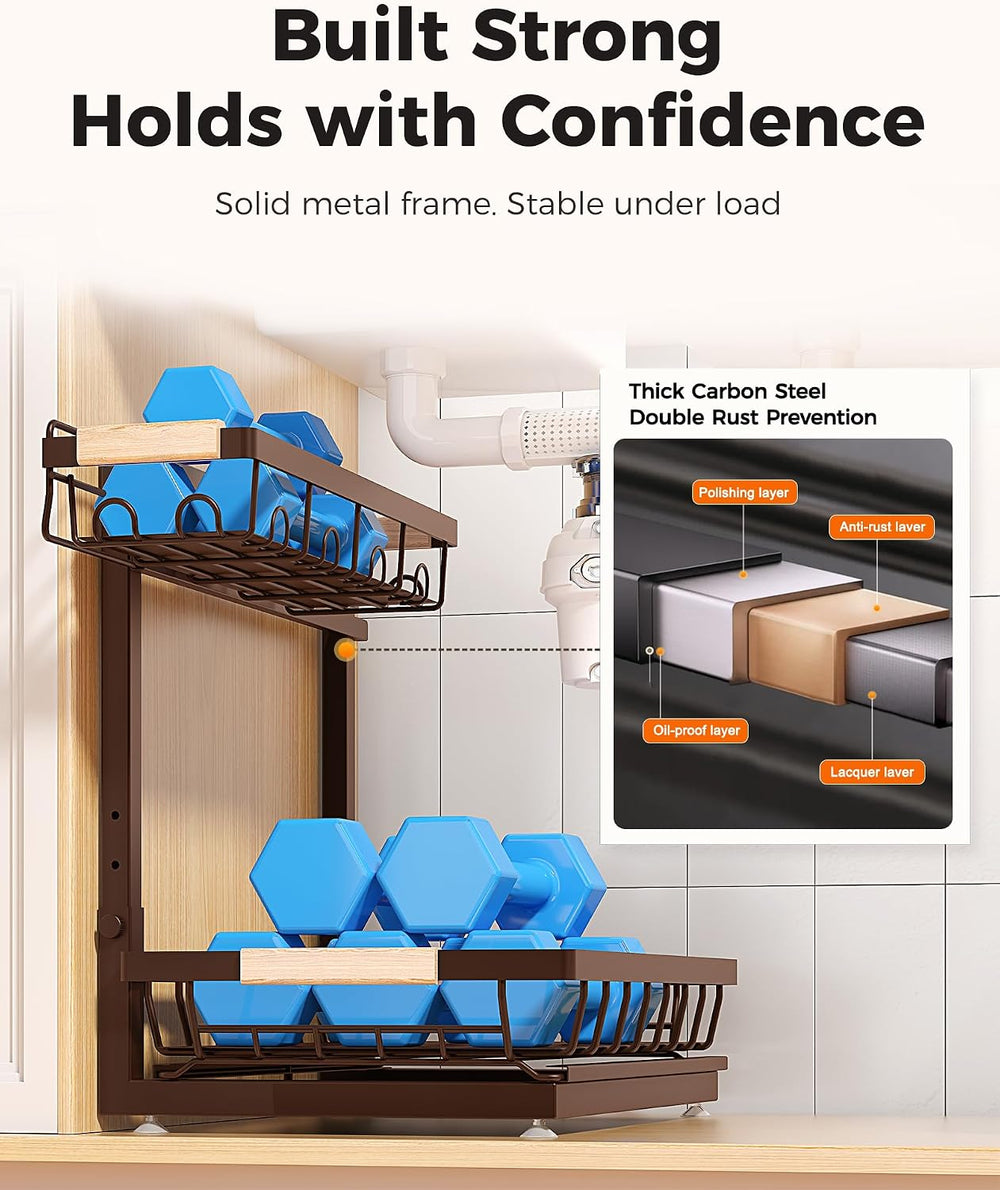 2-Pack 2-Tier Height Adjustable Under Sink Organizer & Storage