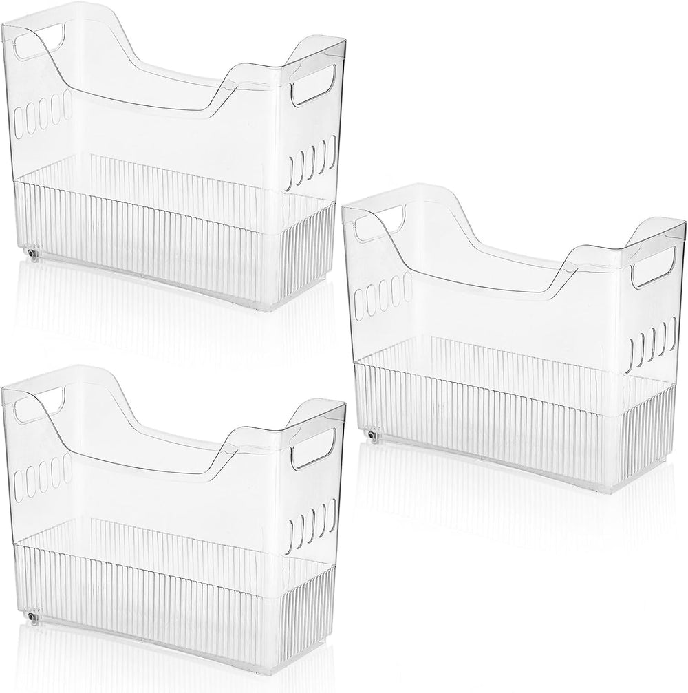 Peohud 3 Pack Freezer Organizer Bins with Wheels, Clear Plastic Pantry Storag...