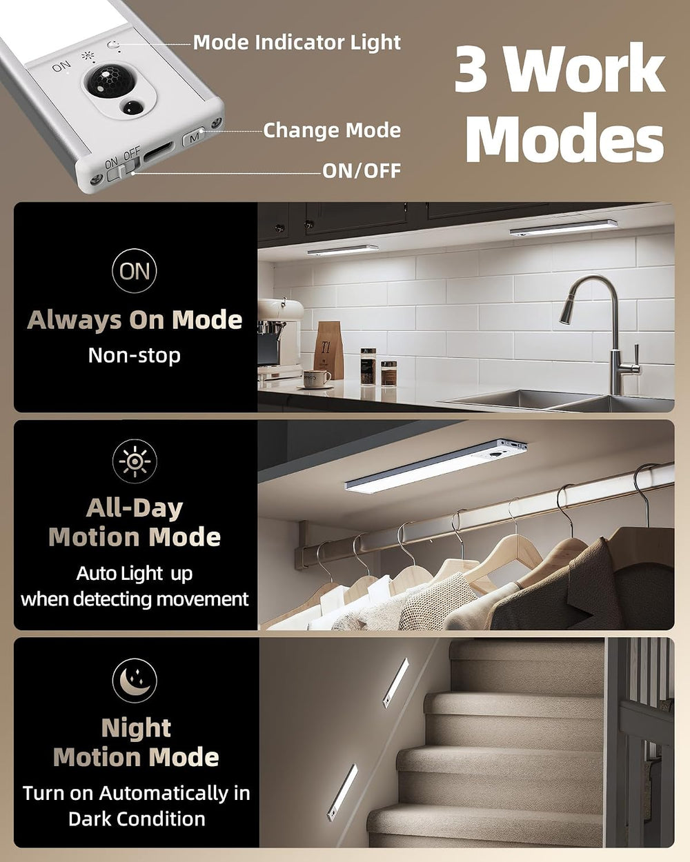 EZVALO 5-Pack Under Cabinet Lighting, 2400mAh Motion Sensor Light, LED Closet...