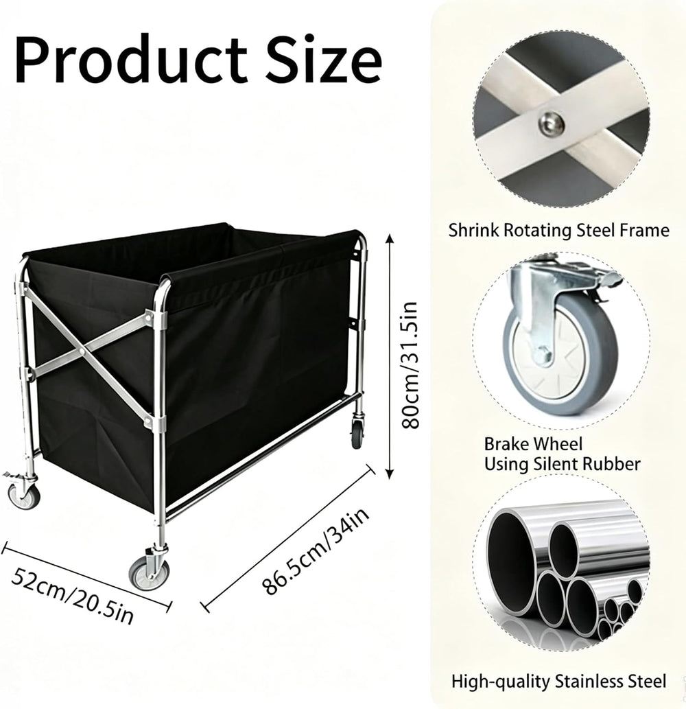 Collapsible Commercial Laundry cart with Wheel, 12 Bushel Laundry Cart