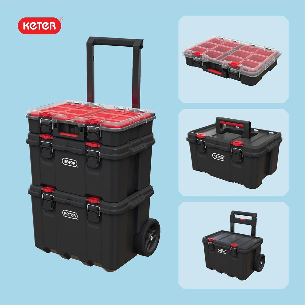 Keter Stack N Rolling Tool Box Modular Storage System 3 Piece