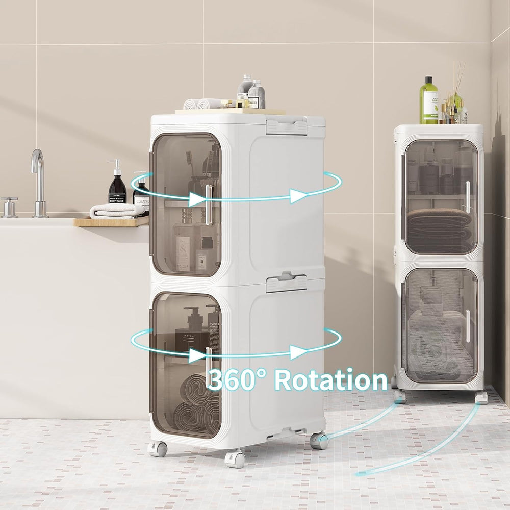 3 Tier Slim Bathroom Storage Cabinet, Foldable and Movable, White