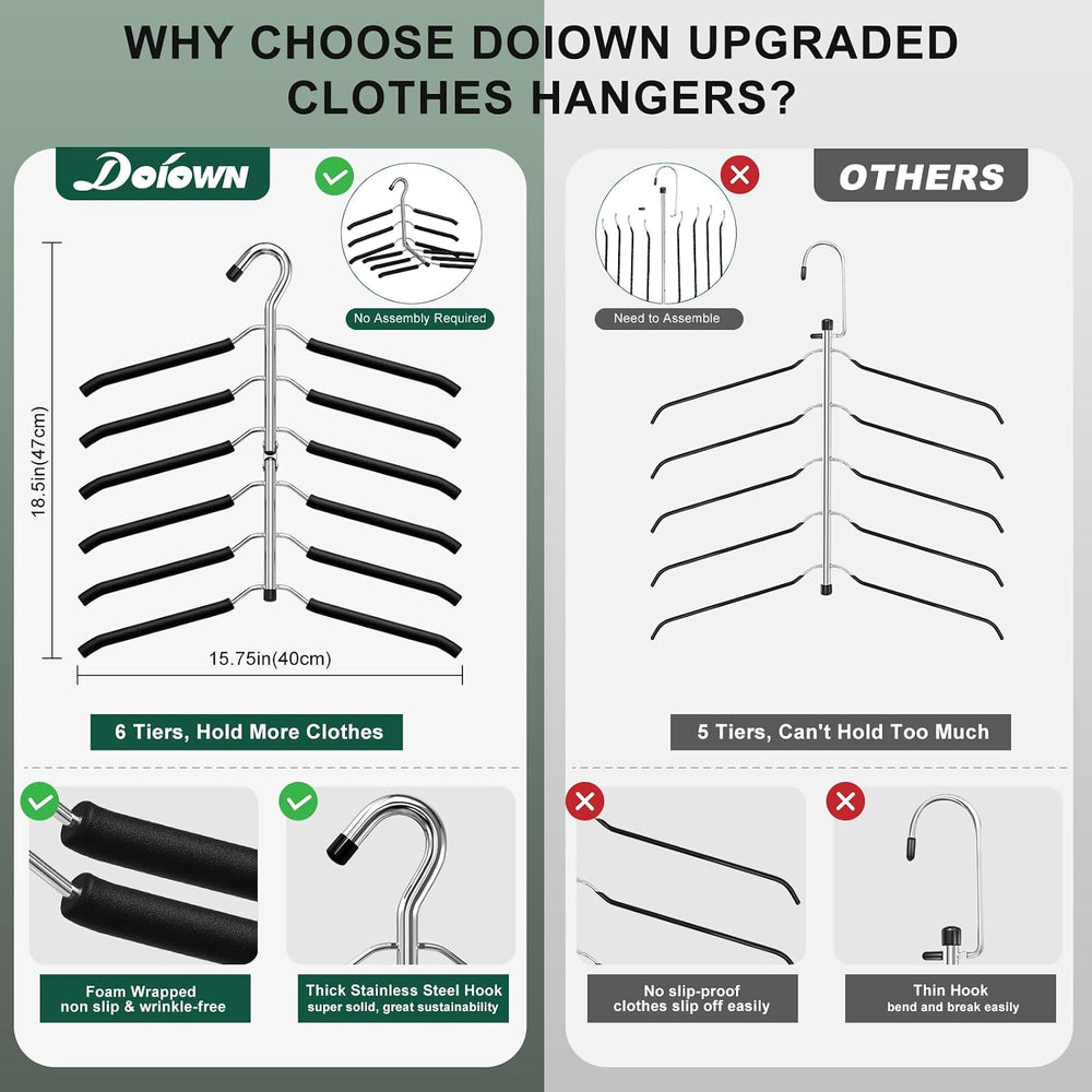 DOIOWN Clothes Hangers Space Saving: 6 Tier Coat Hanger Space Saving Hangers ...