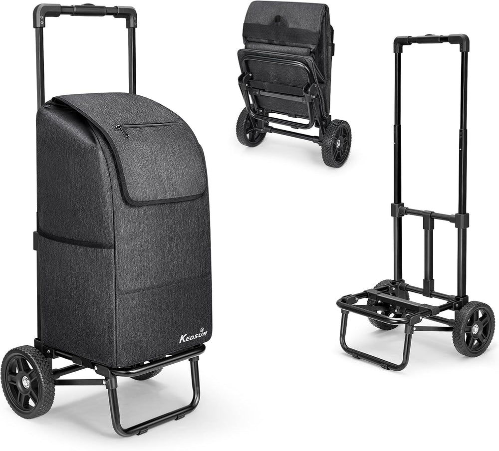 KEDSUM 2-in-1 Shopping Cart, 330LB Foldable Grocery Cart with Wheels,Black