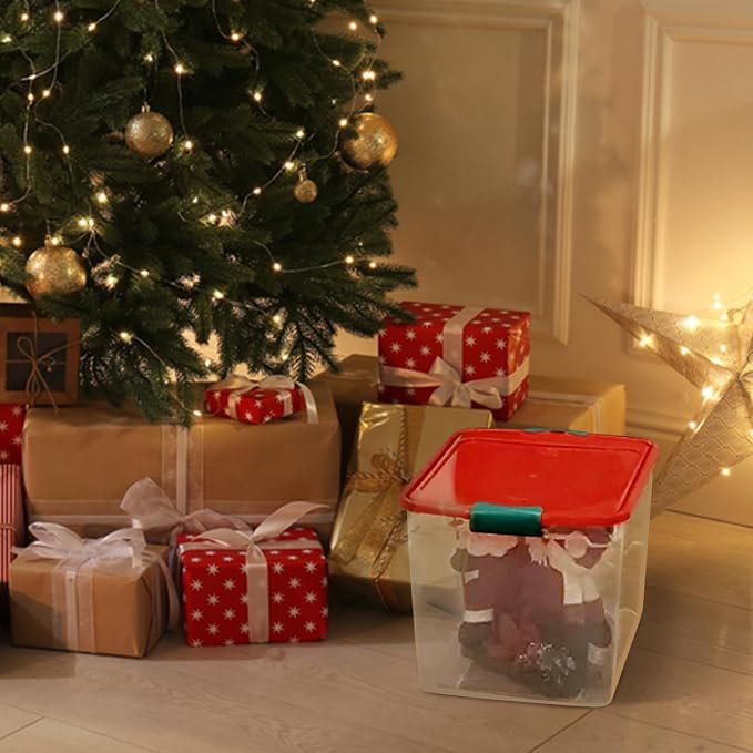 HOMZ 4-Pack Holiday Tote, Plastic Storage Organizer Bins