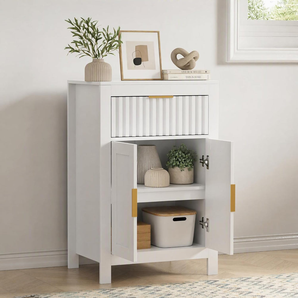Buffet Cabinet, 2 Door Sideboard, Oak and White, Adjustable Shelves (White