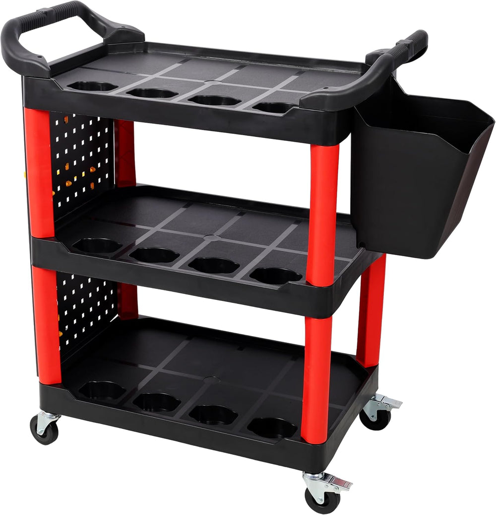 NicBex 3-Tier Rolling Tool Cart, Utility Cart with Bucket, Pegboard & Hoo...
