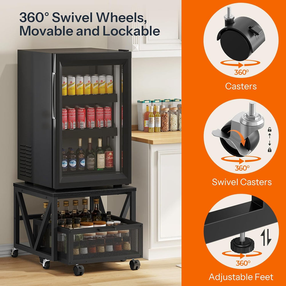 HOOBRO Mini Fridge Stand with Movable Storage Basket, Mini Fridge Cabinet wit...