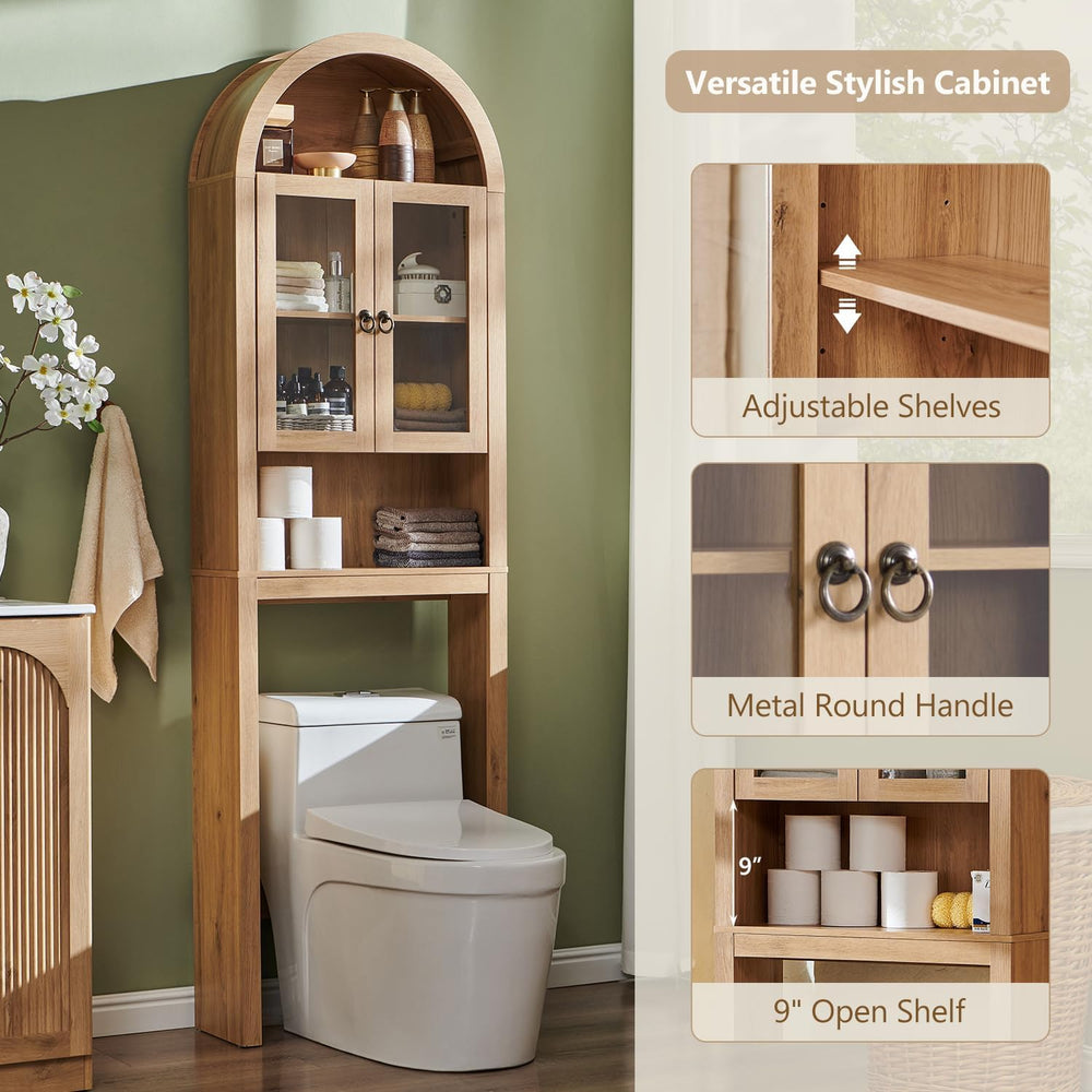 IFGET Arched Over The Toilet Storage Cabinet with Acrylic Doors,Natural Oak