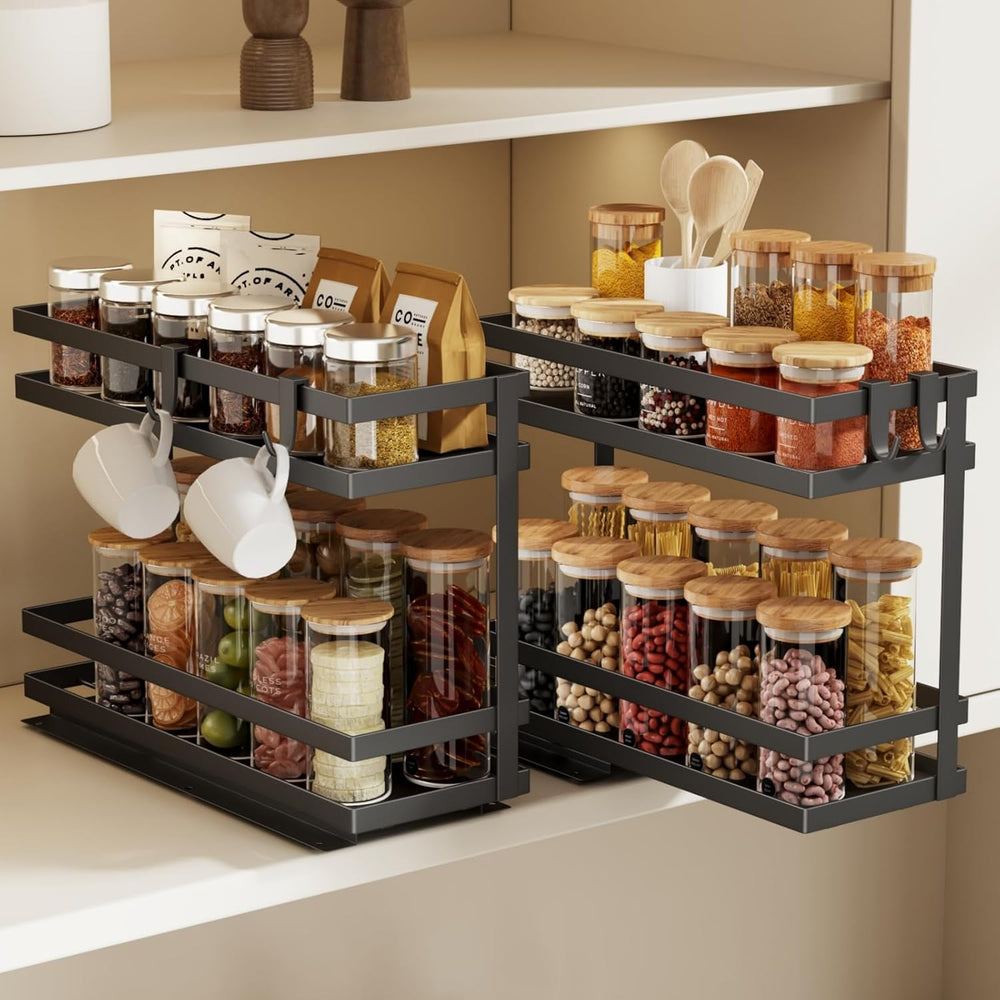 Magheo Pull Out Spice Rack Organizer for Cabinet, 2 Pack Metal Seasoning Orga...