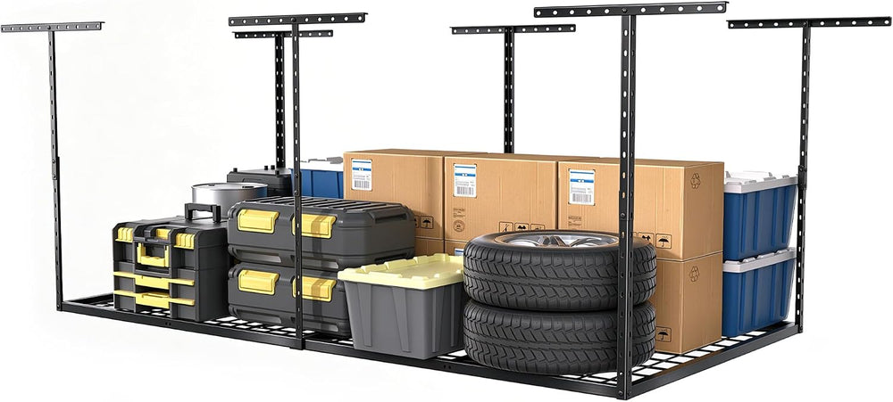 4×8FT Overhead Garage Storage Rack, 750LBS Heavy-Duty Steel Ceiling Shelving,...