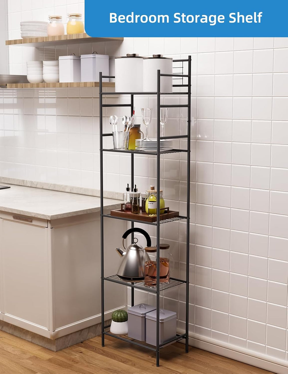 LEEDA 5-Tier Metal Shelving Unit, Sturdy Bathroom Storage Shelf & Free St...