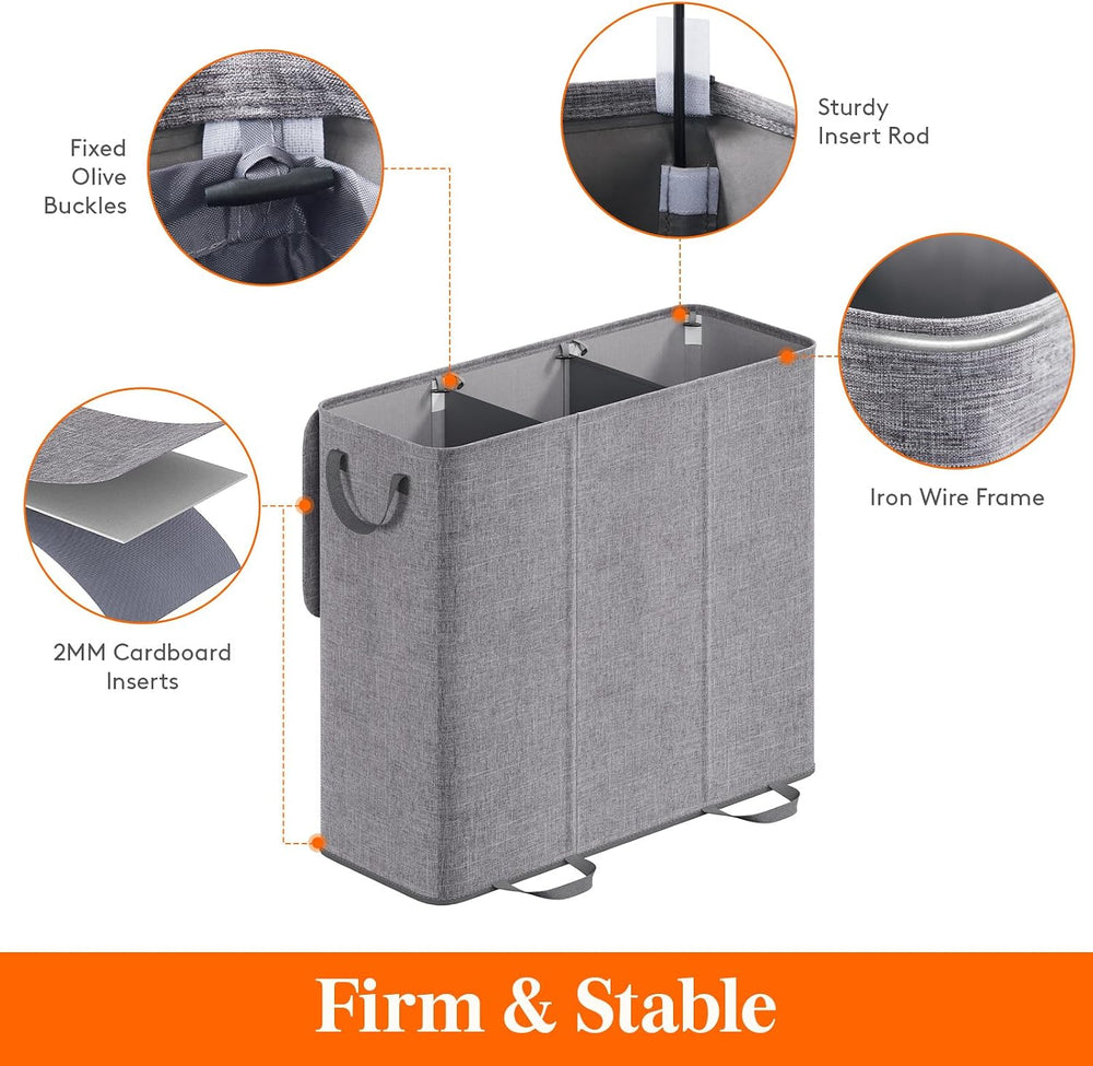 Lifewit Triple Laundry Hamper with Lid, Removable Laundry Bags, Gray