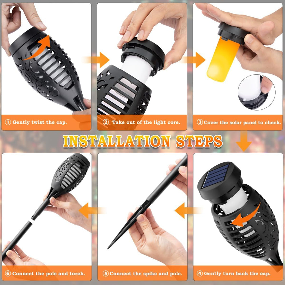 16Pack Solar Torch Light Outdoor Flickering Flame for Halloween Decorations