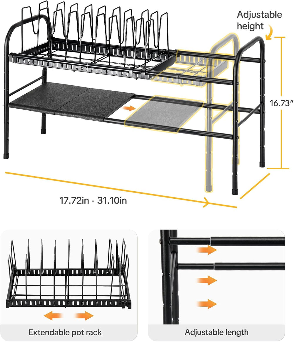 HULISEN Pots and Pans Organizer Under Cabinet, 2-Tier Expandable Pot Rack