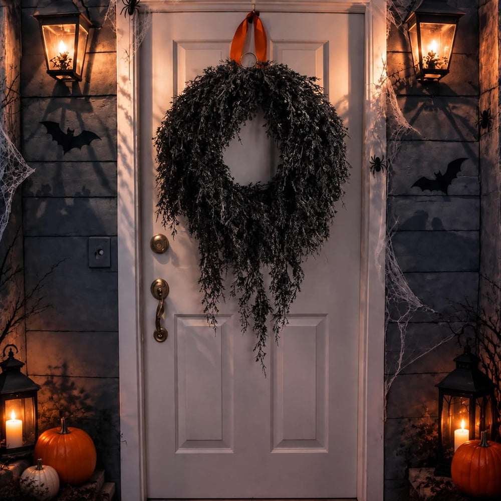 Yunlly 25" Dark Green Halloween Wreath for Front Door, Gothic Style