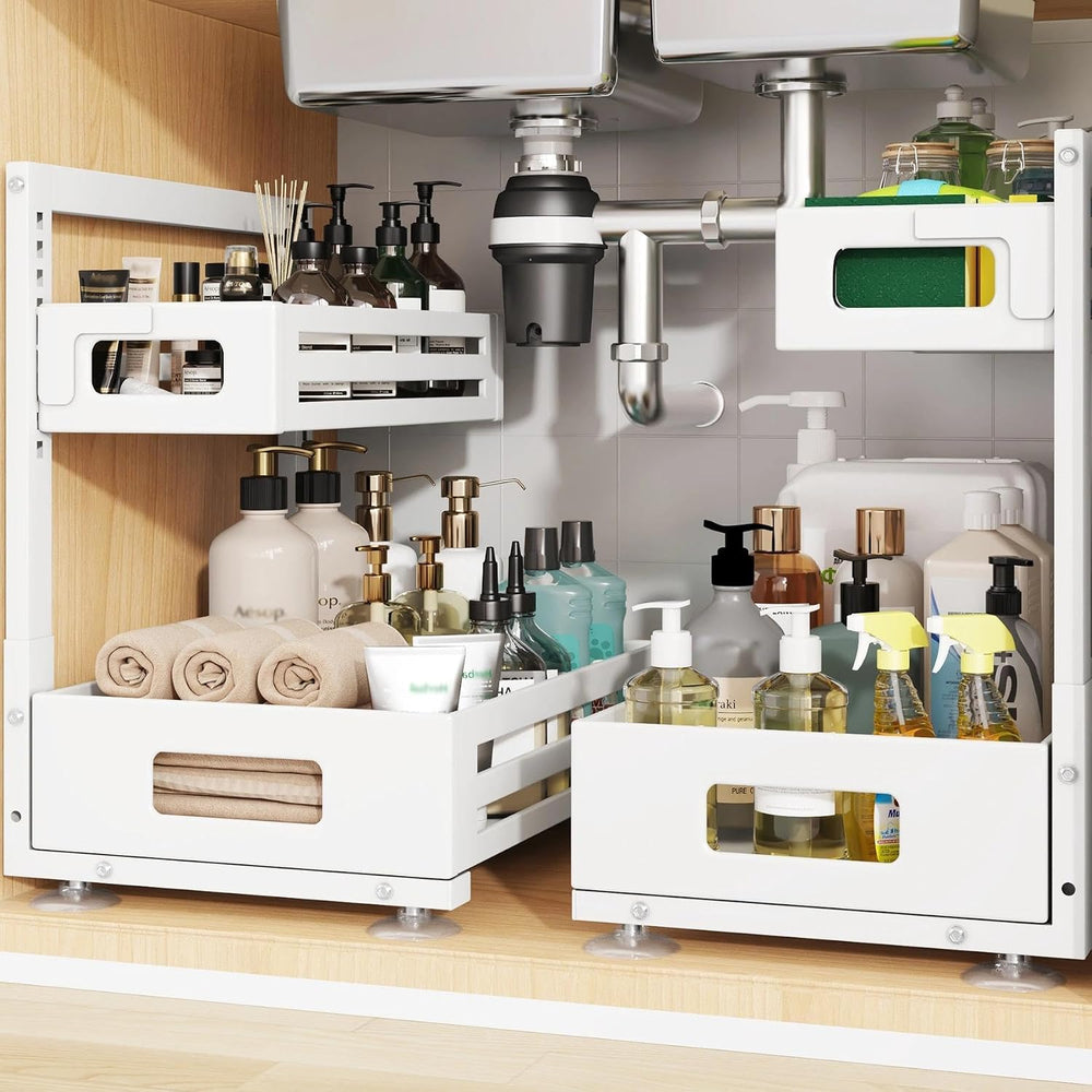2 Pack Under Sink Organizer,Pull Out Cabinet Organizer With Smooth Cylindrica...