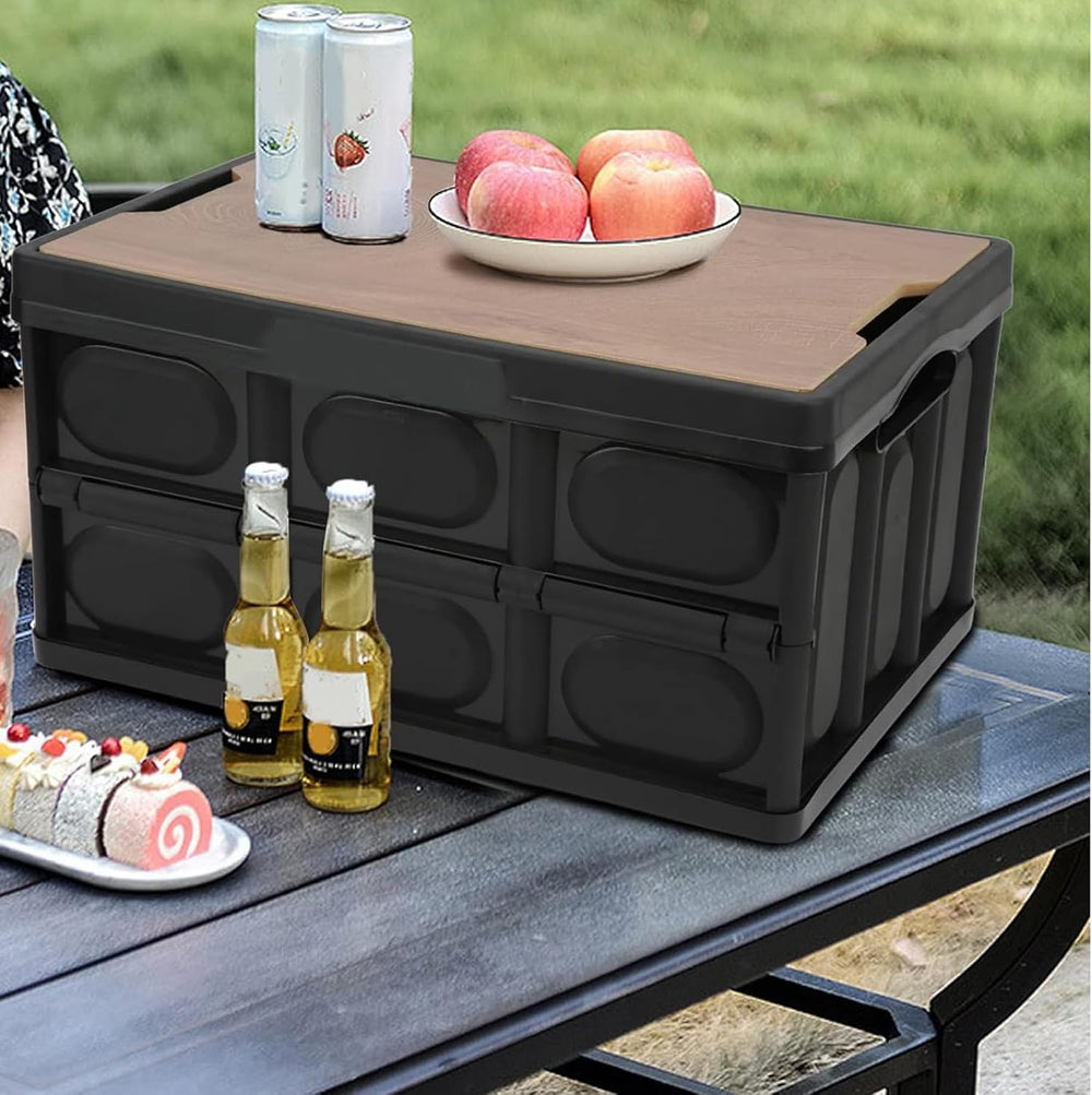 Plastic Collapsible Trunk Organizer Box, Camping Crate with Lid 30L 2 Packs