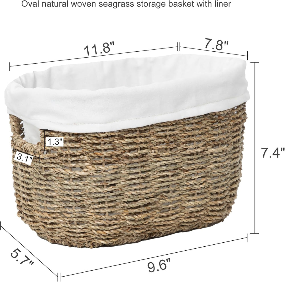 Oval Seagrass Wicker Bread Basket with Liner for Kitchen