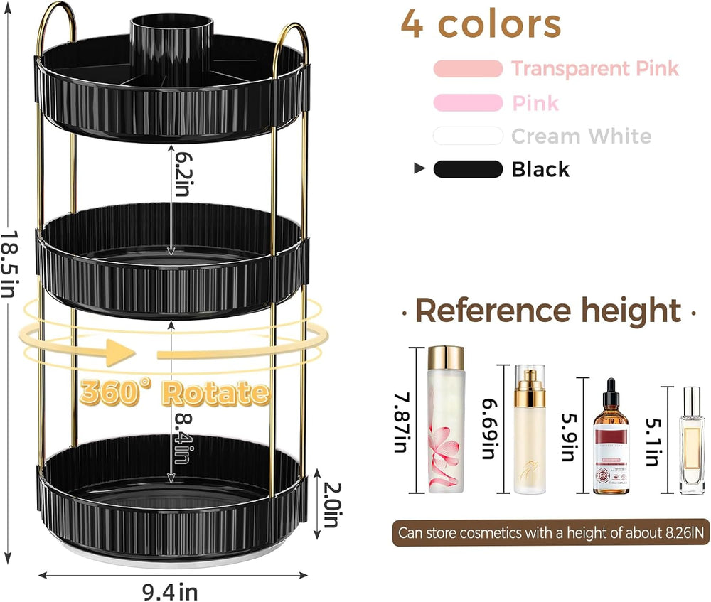 360° Rotating Makeup Organizer, Upgraded 3 Tier Skincare Perfume Organizers f...