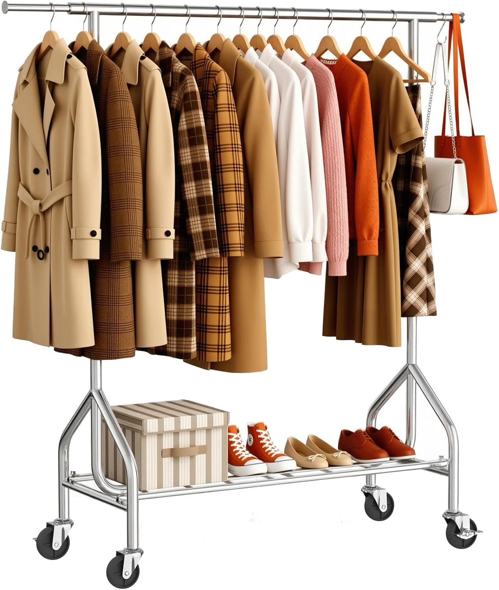 Heavy Duty Clothes Rack Load 500 LBS,Clothes Rack for Hanging Clothes,Rolling...