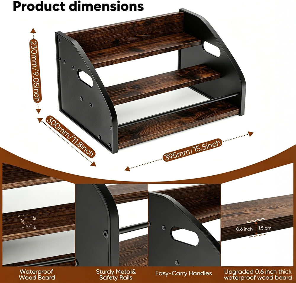 3-Tier Coffee Syrup Rack with Easy-Carry Handles | Retro Large Countertop Bot...