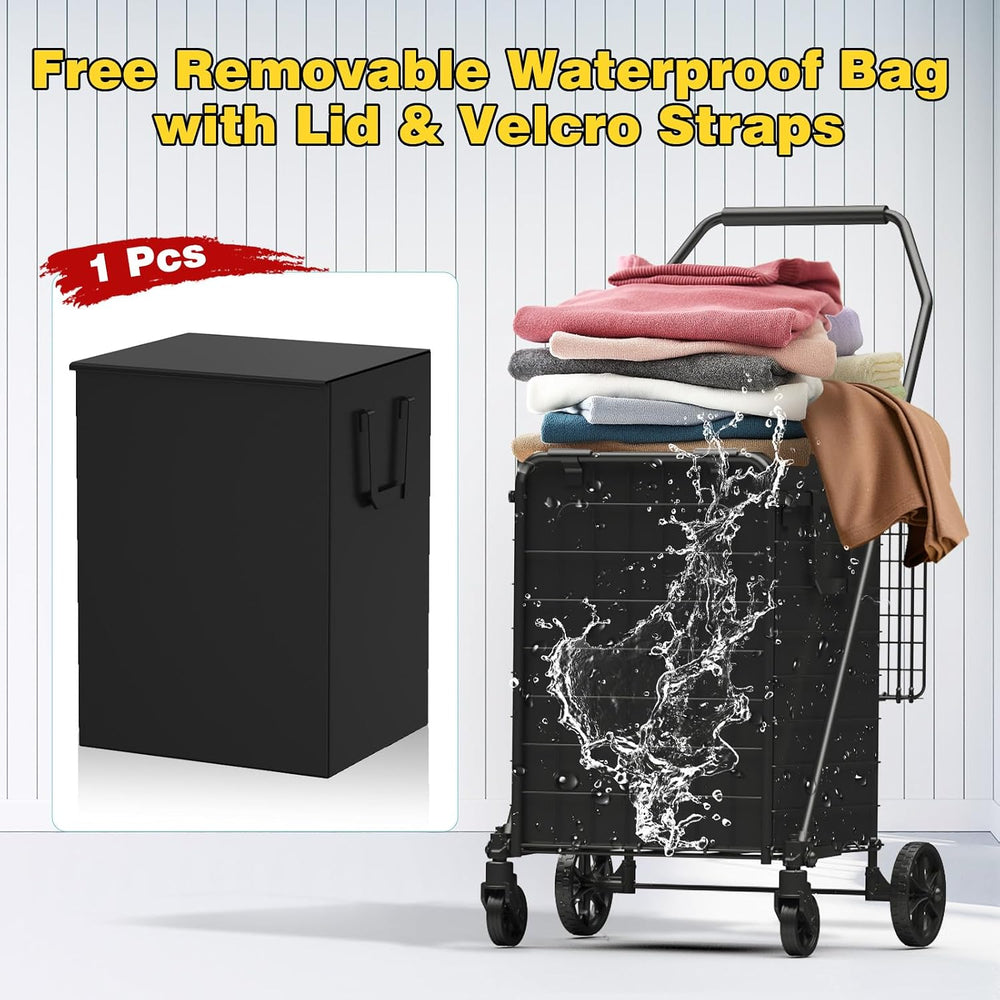3.7 Cu Ft Folding Shopping Cart with 360° Braked Swivel Wheels