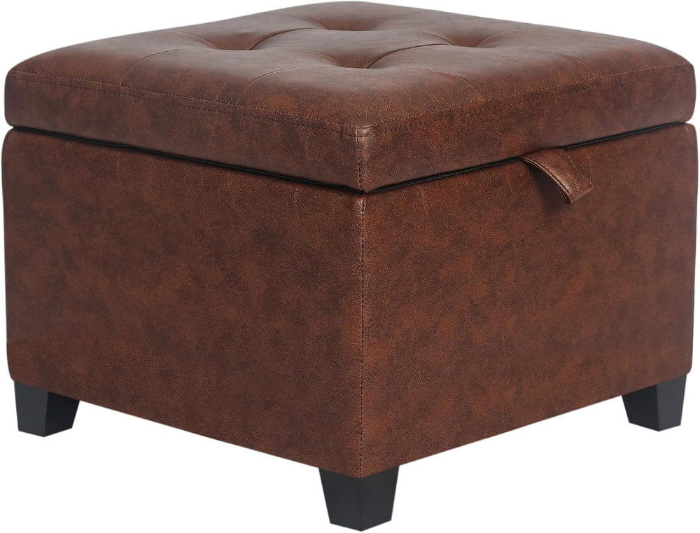 Adeco Faux Leather Storage Ottoman Bench