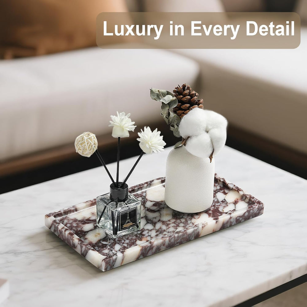 Natural Marble Vanity Tray - Moujings Genuine Marble Perfume Tray for Bathroo...