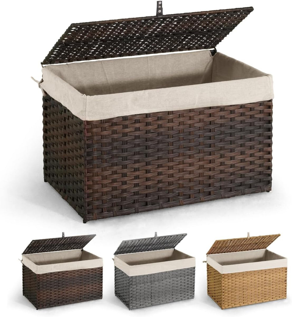 CAPHAUS Laundry Basket w/Lid, Synthetic Rattan Laundry Hamper w/Lid and Handl...