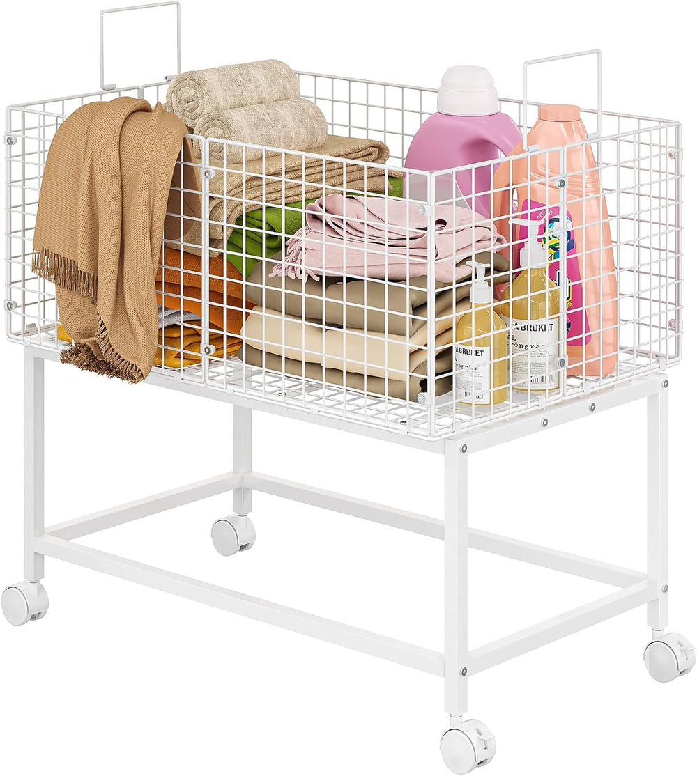 Large Rolling Laundry Basket Cart,Wire Laundry Hamper Cart with Handle and Wh...