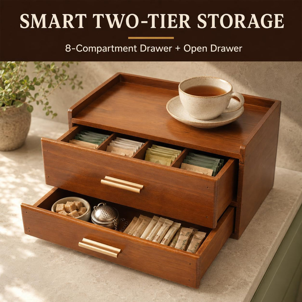 Wooden Desk Organizer With 2 Drawers, Desktop Drawers Storage Cabinet